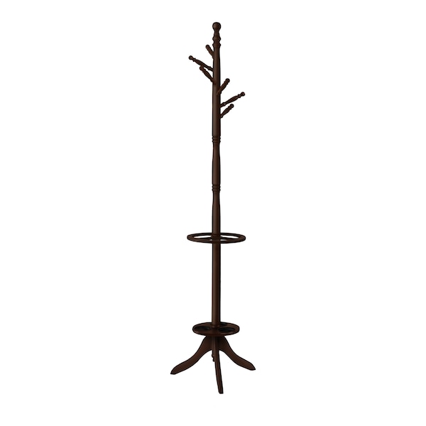 Coat Rack, Hall Tree, Free Standing, 6 Hooks, Entryway, 71"H, Umbrella Holder, Bedroom, Wood, Brown